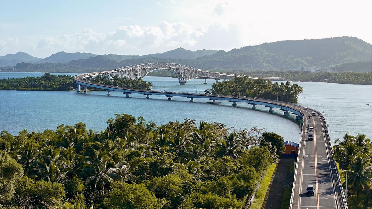 Fewer vehicles are seen traversing the usually packed 2.16-kilometer San Juanico Bridge, which connects Leyte and Samar Islands.